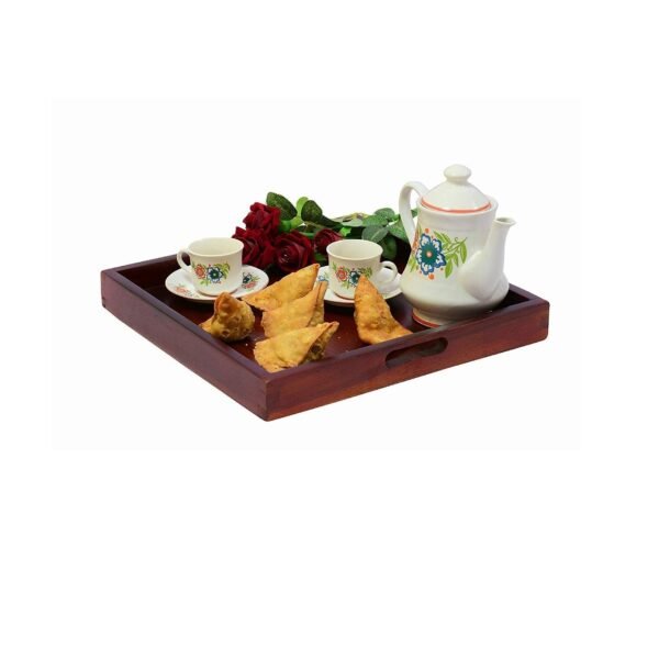 Furnisquare Sheesham Wood Serving Tray for Home and Kitchen (Teak Finish)