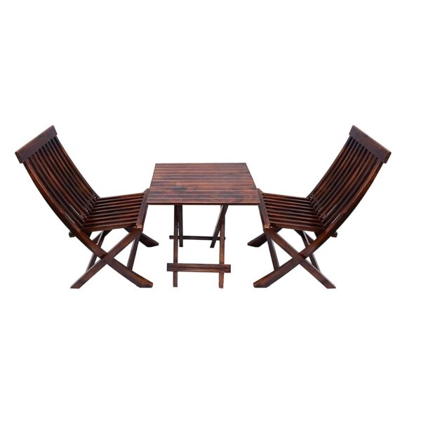 Furnisquare Sheesham Wood Square Coffee Tea Table Set with 2 Folding Chairs for Balcony,Garden and Outdoor – Rich Walnut Finish
