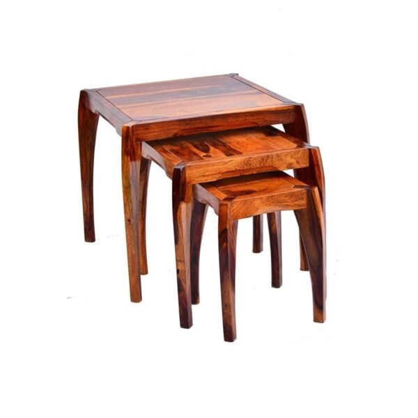 Furnisquare Sheesham Wood Nesting Tables for Living Room Set of 3 Stools Wooden Bedside Table for Bedroom Table Set for Seating Flower Pot Vase Stand Seating Stool Furniture for Home
