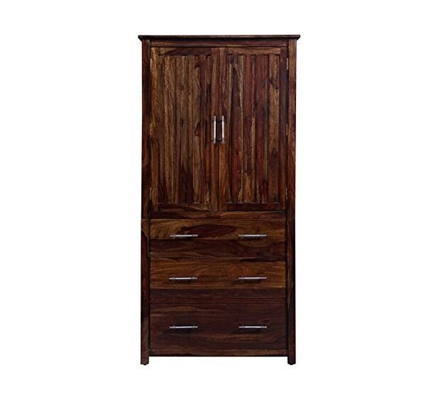 Furnisquare Solid Sheesham Wood 2 Door Wardrobe for Bedroom Living Room Drawing Room Brown