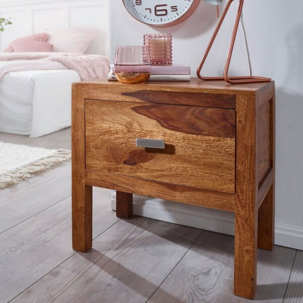 Sheesham Wood Bedside Table With Drawer (Natural Finish)