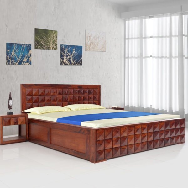Solid Sheesham Wood King Size Bed in ( Honey Finish )
