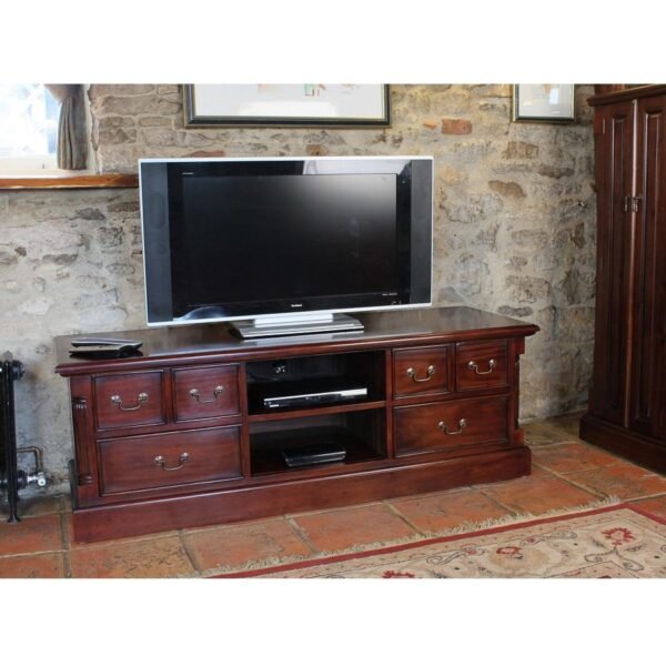 Solid Sheesham Wood Tv Cabinet with Drawers in Mahogany Finish