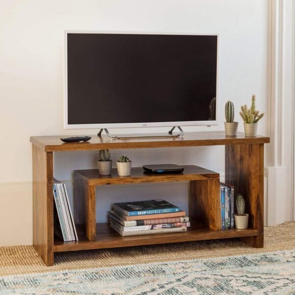 Solid Sheesham Wood Shelf Tv Unit in Natural Finish