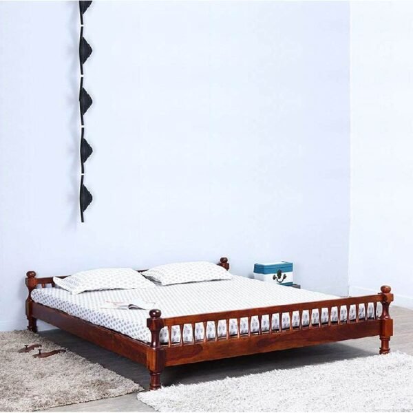 Solid Sheesham Wood King Size Bed Without Storage For Bedroom (Honey Finish)