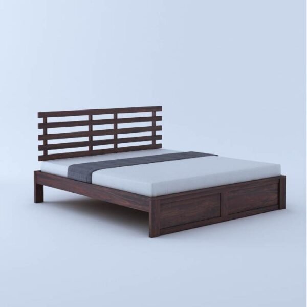 Solid Sheesham Wood King Size Bed Without Storage For Bedroom (Walnut Finish)