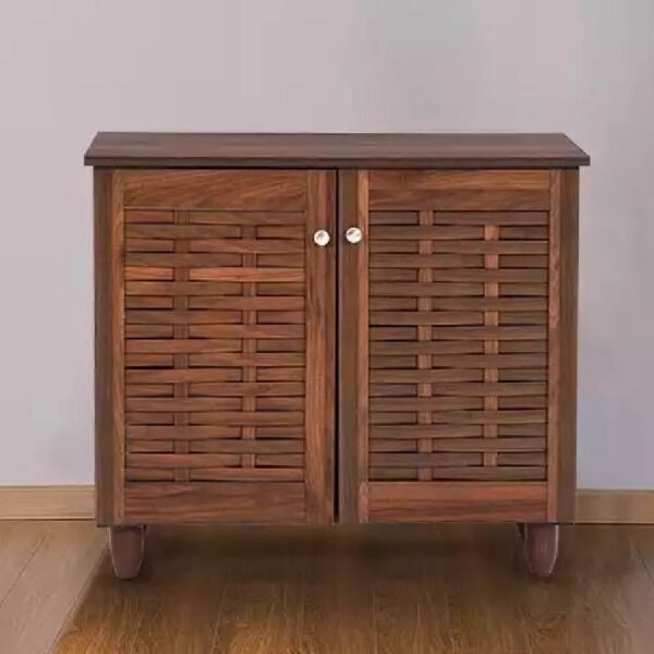 Solid Sheesham Wood Shoe Rack With 2 Doors For Living Room (Natural Finish)