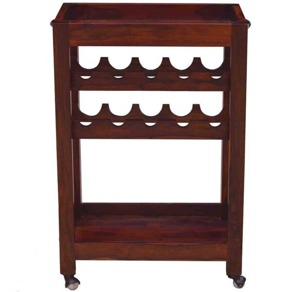 Solid Sheesham Wood Bar Trolley Bar Cabinet for Home Living Room (Teak Finish)