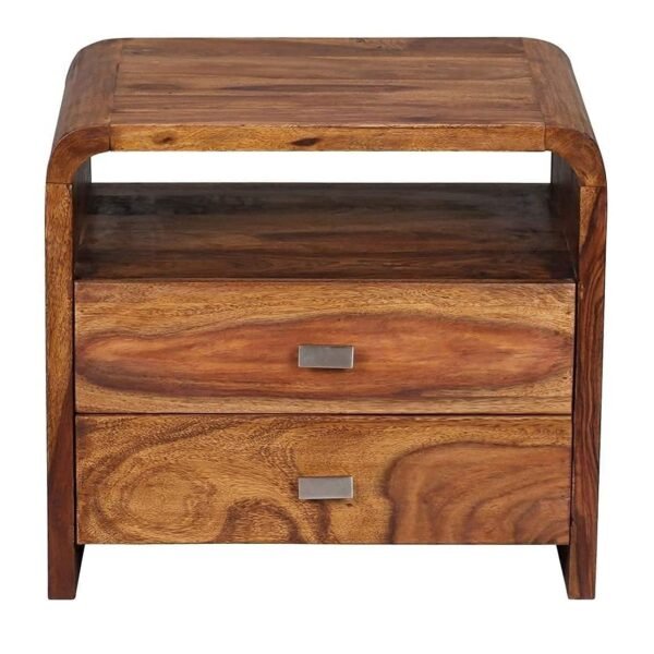 Solid Sheesham Wood Bedside Table With 2 Drawers For Bedroom (Natural Finish)