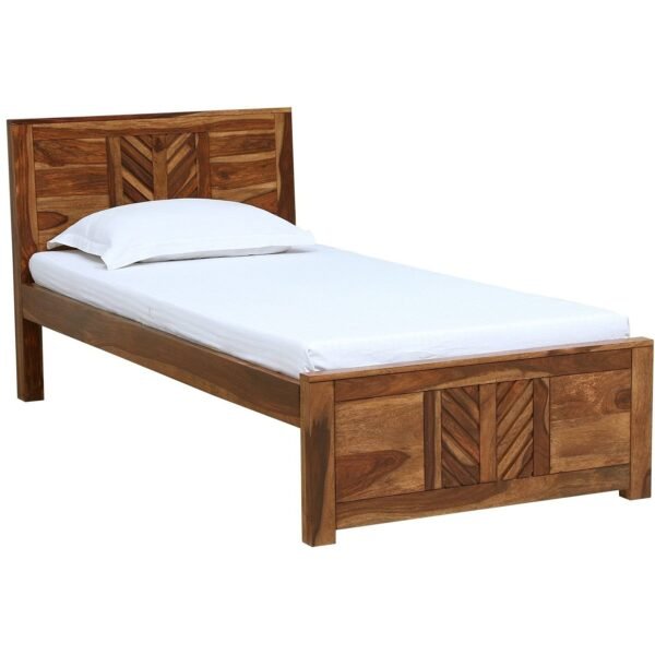 Sheesham Wood Single Size Bed Without Storage For Bedroom (Teak Finish)