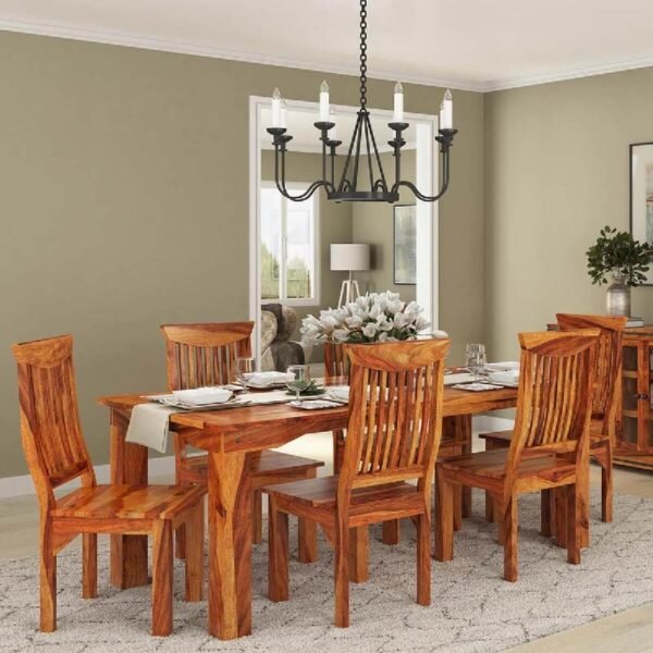 Solid Sheesham Wood 6 Seater Dining Table Set For Dining Room (Natural Honey Finish)