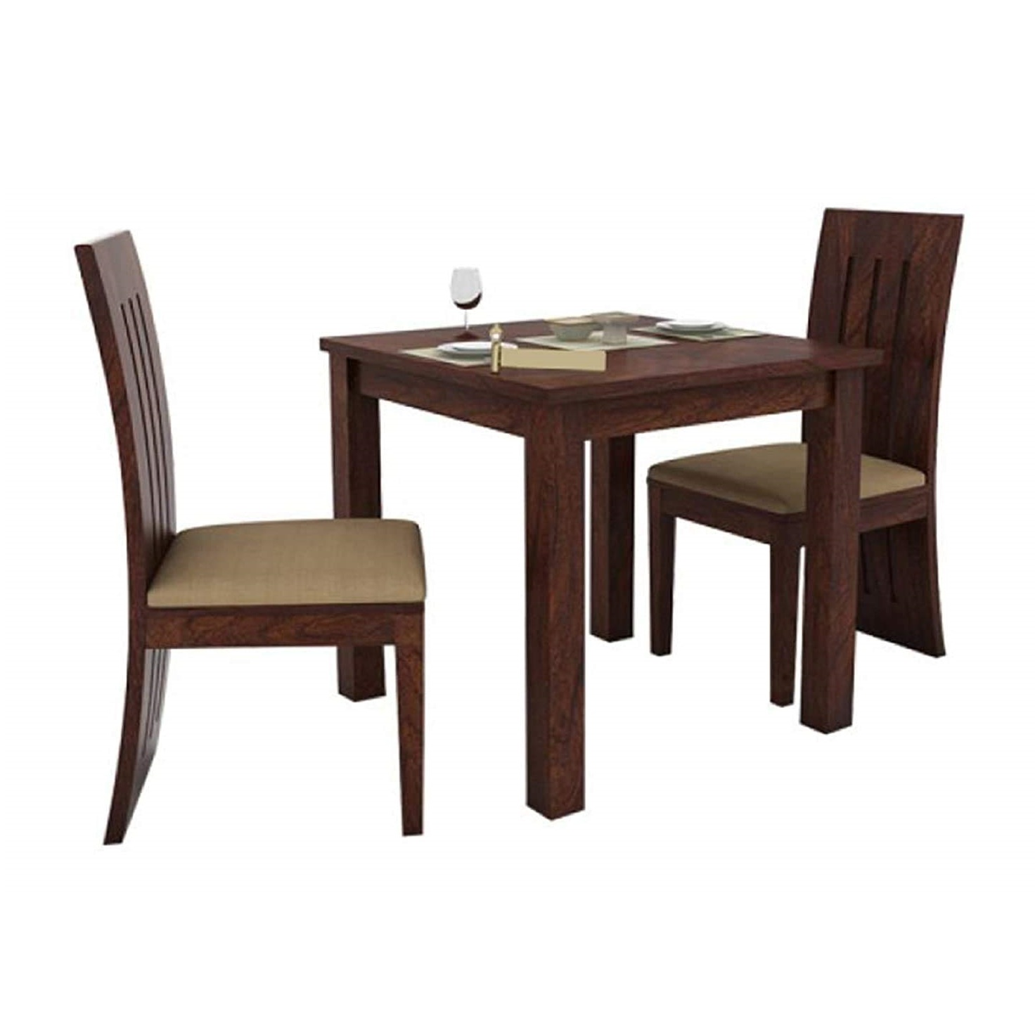 Sheesham Wood 2 Seater Dining Table Set for Home Living in Walnut Finish