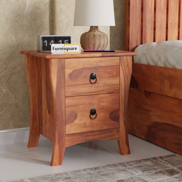 Solid Sheesham Wood Bedside Table for Bedroom